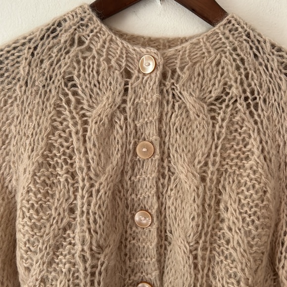 Handmade Mohair Blend Cardigan Cable Open Knit Champagne Blush - Size Small - Picture 3 of 8